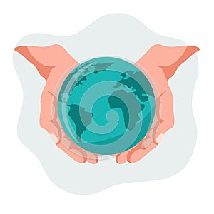 Vector design of hands holding our planet earth