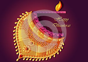 Happy Dhanteras India festival greeting background in Indian art style photo