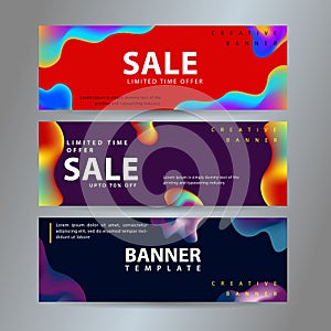 Vector design for horizontal banners set, web banners with Colorful liquid shapes with gradients