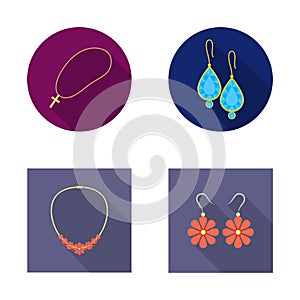 Vector design of jewelery and necklace symbol. Set of jewelery and pendent stock vector illustration.