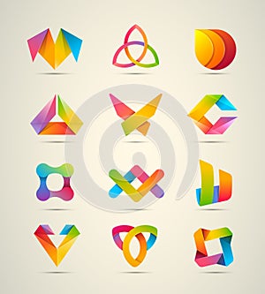 12 vector design logo elements big set. Corporate identity icons