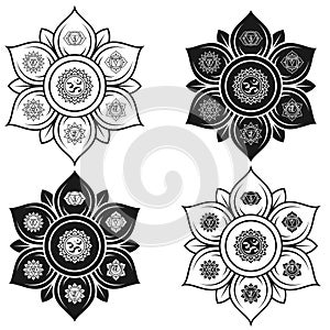 Vector design of lotus flower with chakras symbol