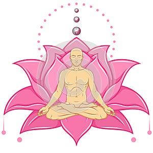 Vector design of Man Meditating with lotus background