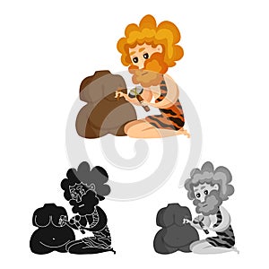 Isolated object of man and primeval icon. Collection of man and stone vector icon for stock.