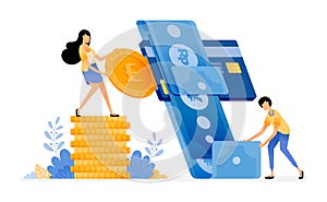 Vector Design of Manage finance and spending with credit card. banking system for money debt and credit card loans. illustration