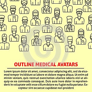 A vector design with medical avatars of doctors and nurses in protective medical clothes with masks.