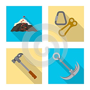 Vector design of mountaineering and peak icon. Collection of mountaineering and camp stock symbol for web.