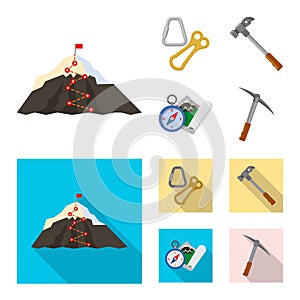 Vector design of mountaineering and peak sign. Set of mountaineering and camp stock vector illustration.