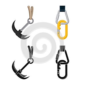 Vector design of mountaineering and peak sign. Set of mountaineering and camp stock vector illustration.