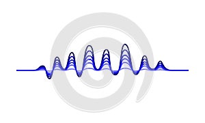 Vector design of music wave. Blue wavy lines. Sound vibrations. Digital waveform. Audio equalizer