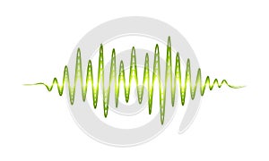 Vector design of music wave. Sound pulse. Bright green wavy lines. Audio equalizer. Technology theme