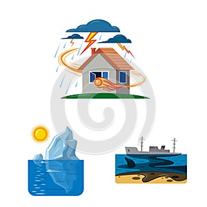 Vector design of natural and disaster logo. Collection of natural and risk vector icon for stock.