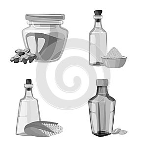 Vector design of nutrition and organics logo. Set of nutrition and glass stock vector illustration.