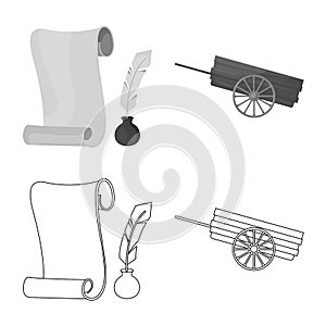 Isolated object of old and culture symbol. Set of old and renaissance stock vector illustration.
