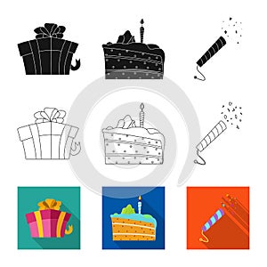 Vector design of party and birthday icon. Set of party and celebration stock vector illustration.