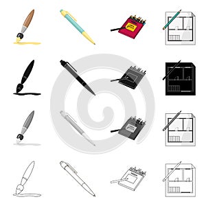 Vector design of pencil and sharpen sign. Set of pencil and color stock symbol for web.