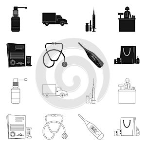 Vector design of pharmacy and hospital icon. Collection of pharmacy and business vector icon for stock.