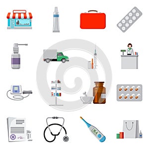 Vector design of pharmacy and hospital icon. Set of pharmacy and business stock vector illustration.