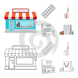 Vector design of pharmacy and hospital sign. Collection of pharmacy and business vector icon for stock.