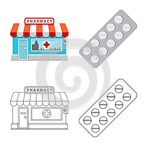 Vector design of pharmacy and hospital sign. Set of pharmacy and business vector icon for stock.