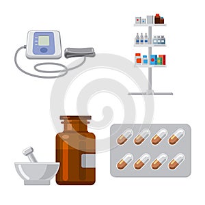 Vector design of pharmacy and hospital symbol. Collection of pharmacy and business stock symbol for web.