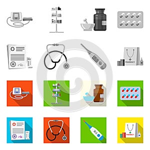 Vector design of pharmacy and hospital symbol. Set of pharmacy and business stock symbol for web.