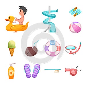 Vector design of pool and swimming logo. Collection of pool and activity stock symbol for web.