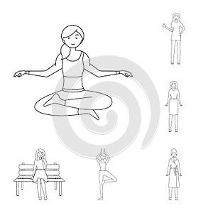 Vector design of posture and mood icon. Set of posture and female stock symbol for web.