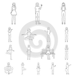 Vector design of posture and mood icon. Set of posture and female stock symbol for web.