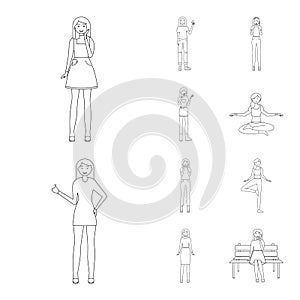 Vector design of posture and mood logo. Set of posture and female stock symbol for web.