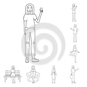 Vector design of posture and mood symbol. Set of posture and female stock symbol for web.