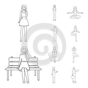 Vector design of posture and mood symbol. Set of posture and female stock symbol for web.