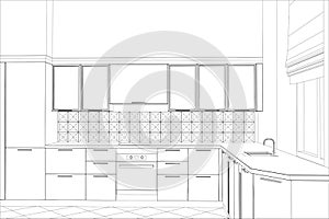 Vector design process in wire-frame Illustration
