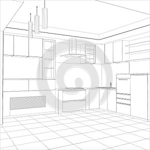 Vector design process in wire-frame Illustration