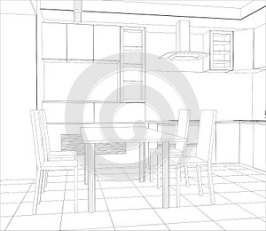 Vector design process in wire-frame Illustration