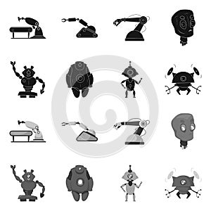 Vector design of robot and factory logo. Set of robot and space vector icon for stock.