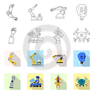 Vector design of robot and factory logo. Set of robot and space vector icon for stock.
