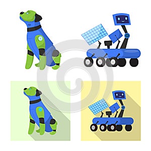 Vector design of robot and factory sign. Set of robot and space vector icon for stock.