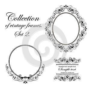 Vector design of round vintage black frames on white background for cards, business cards and invitations.