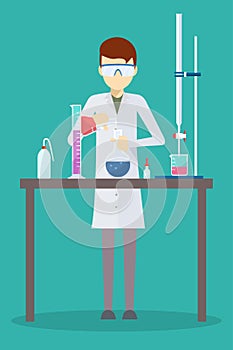 Vector design of scientist in his chemistry lab.