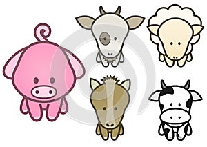 Vector design set of cartoon farm animals.