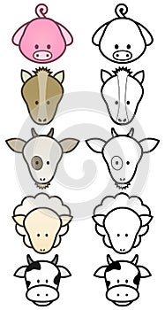 Vector design set of cartoon farm animals.