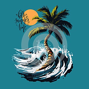 Palm trees on the beach with sunset , vector illustration