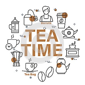 Vector design of Tea Time banner with different icons