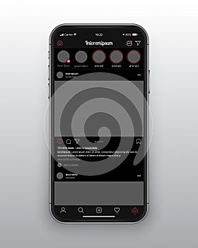 Vector Design Template Photo Sharing Mobile App Instagram UI UX Concept Dark Mode