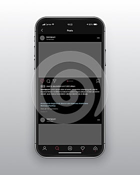 Vector Design Template Photo Sharing Mobile App Instagram UI UX Concept Dark Mode