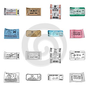 Vector design of ticket and admission sign. Set of ticket and event stock vector illustration.