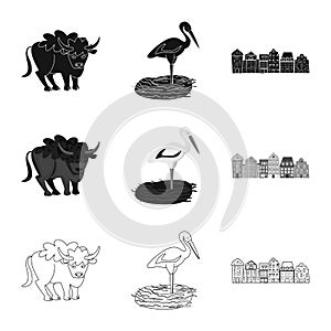 Vector design of traditional and tour sign. Set of traditional and landmarks vector icon for stock.