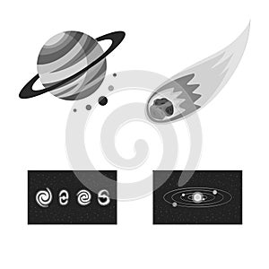 Vector design of universe and travels sign. Collection of universe and cosmic stock symbol for web.