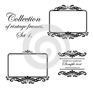 Vector design of vintage black frames on a white background for cards, business cards and invitations.